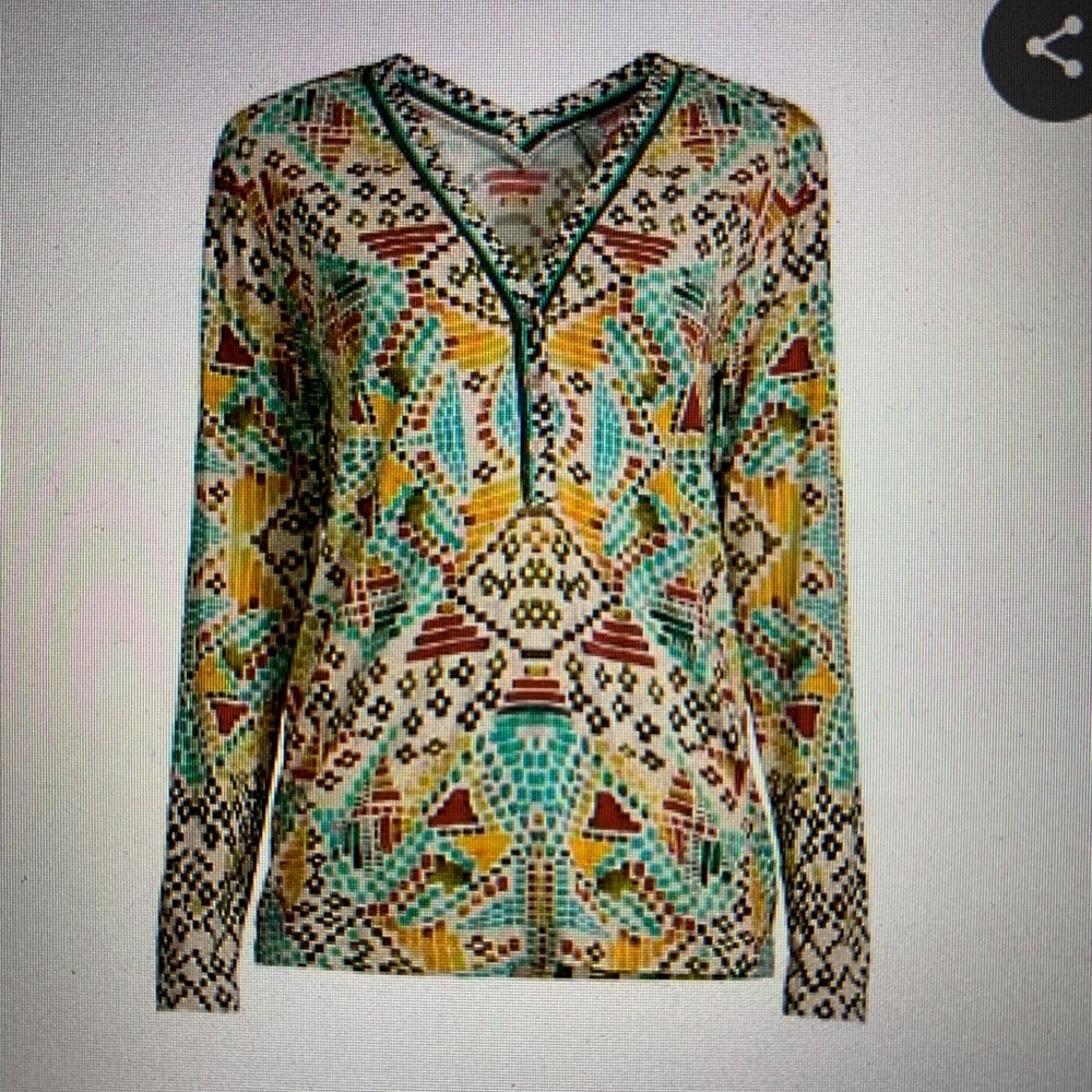 Johnny Was Colorful Mosaic Long Sleeve Top - Picture 2 of 11